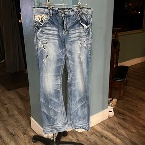Cooper fit Affliction designer ripped jeans.